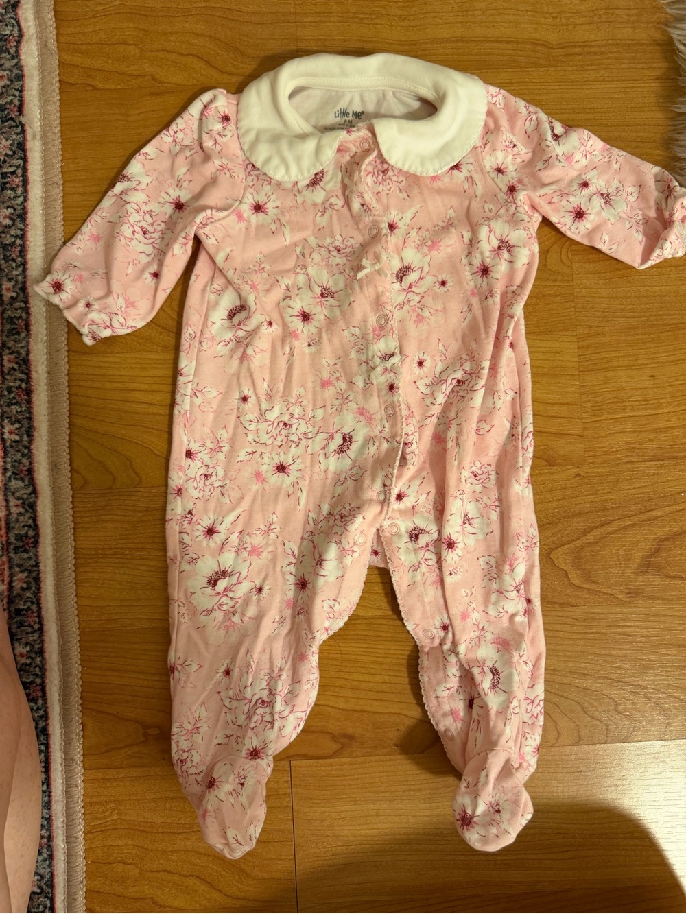 Little Me Light Pink Floral Footed One-Piece with White Collar